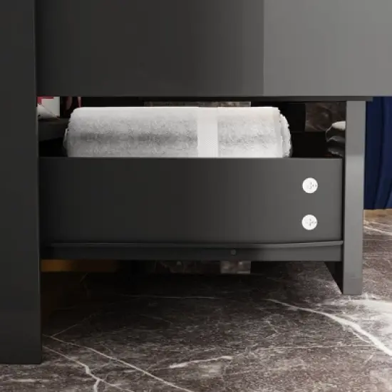 FUFU&GAGA Modern Bathroom Vanity Cabinet with Gold Handles, High-Gloss Finish image {12}