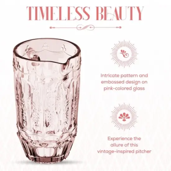 Elle D&eacute;cor Vintage Glass Pitcher, Water Carafe Jug for Iced Tea, 43.9 OZ, Pink image {1}