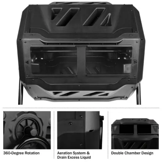 Pure Garden Compost Tumbler - 43Gal Compost Bin with Dual Chambers, 360-Degree Rotating Design, and Garden Gloves Included image {3}