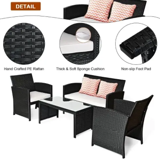 Costway 8PCS Patio Rattan Furniture Conversation Set Cushioned Sofa Table Garden Black image {4}