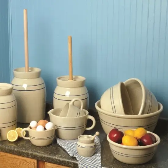Martinez Pottery Heritage Blue Stripe Stoneware Batter Bowl, Handmade, 3 Cup image {3}