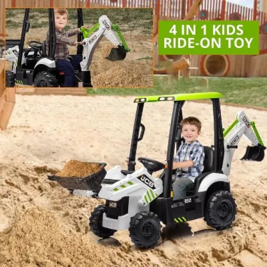 12V Licensed JCB Ride-On Excavator for Kids, 4-in-1 Electric Digger Toy with Remote Control, Front Loader, Shovel & Tent, Powered Ride-On Car image {4}