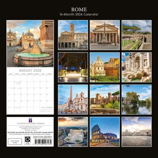 2026 Square Wall Calendar, Rome, 16-Month Passport Collection Theme with 180 Reminder Stickers (12x12 In) image {3}