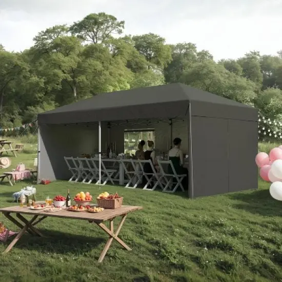 GustoWave 10'x20' Portable Pop-Up Canopy Tent with 4 Sidewalls for Outdoor Events, Camping image {5}