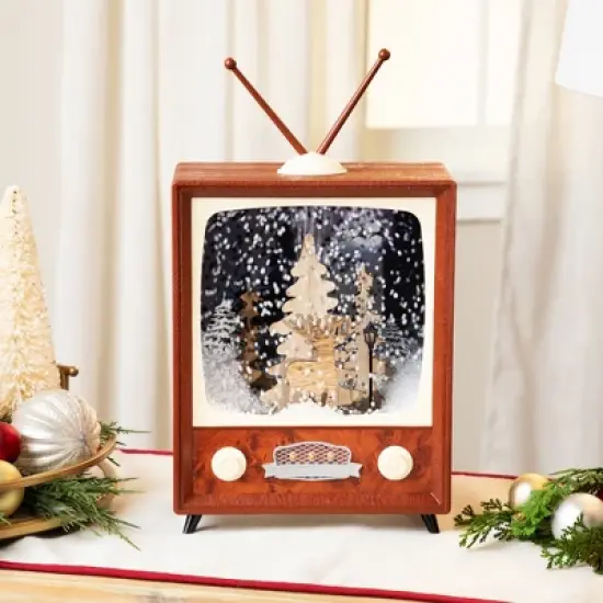 Northlight LED Lighted Musical Snowing Reindeer TV Set Christmas Decoration - 12" image {1}