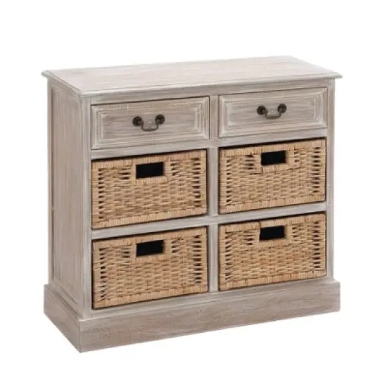 Wood Storage Accent Chest 4 Wicker Basket Drawers Taupe - Olivia & May image {11}