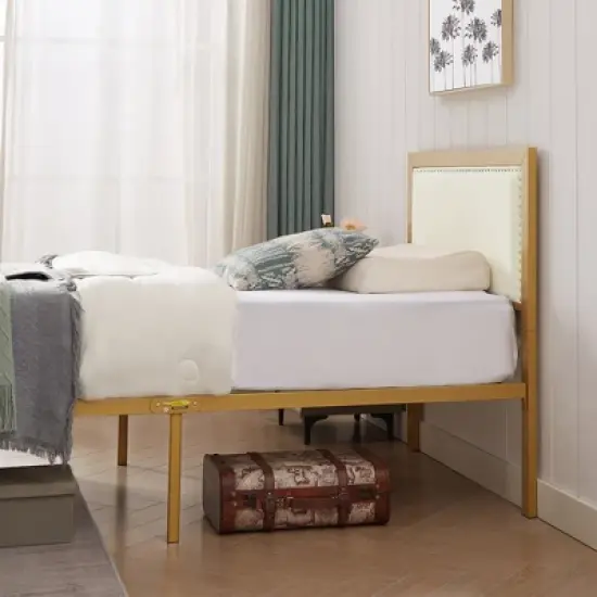 VECELO Upholstered Linen Bed Frame with Headboard and Footboard, Heavy-Duty Platform, Strong Metal Slats, No Box Spring Required, Easy Assembly image {13}