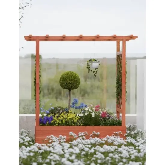 Raised Garden Bed With Trellis, Wood Planter Box With Side Trellis, Hanging Roof, and Drainage Holes, for Climbing Plants, Vines, Flowers image {7}