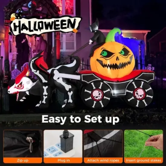 Costway 9 FT Long Halloween Inflatable Decoration Grim Reaper Driving Pumpkin Carriage image {7}
