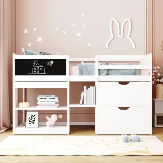 Twin Size Low Loft Bed with Rolling Desk, Shelves and Drawers - ModernLuxe image {1}