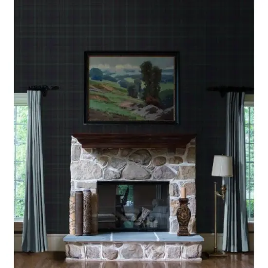 NextWall Dark Blue and Evergreen Tailor Plaid Premium Peel and Stick Wallpaper image {4}