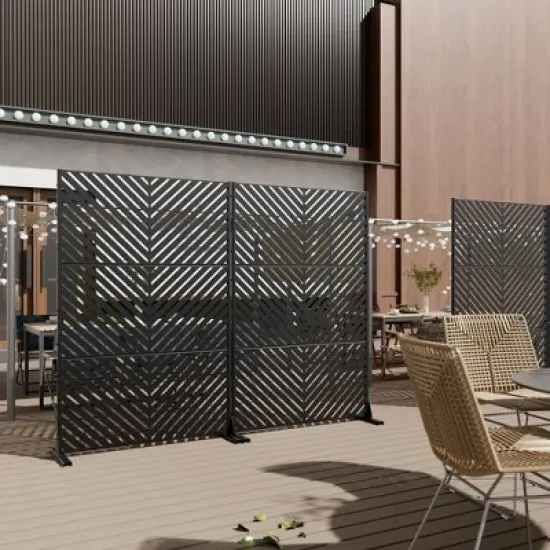 1-Piece 46.8in.W x 71.37in.H Black Parallel Line Galvanized Outdoor Privacy Screen Garden Screen Decorative Art Panel image {3}