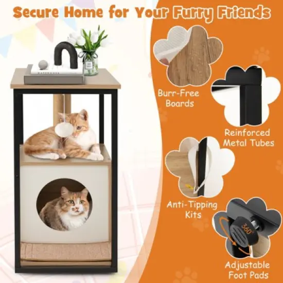 Costway Cat Furniture End Table w/ Scratching Post Removable Scratching Mat Living Room image {6}