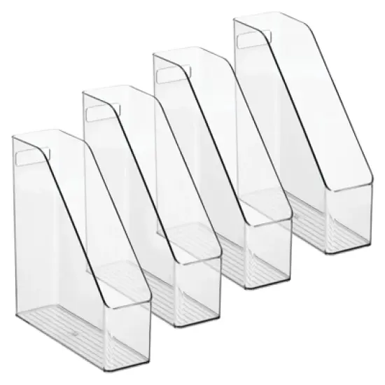 mDesign Plastic Slim File Folder Storage Organizer, Handle, 4 Pack, Clear, USA Made image {8}