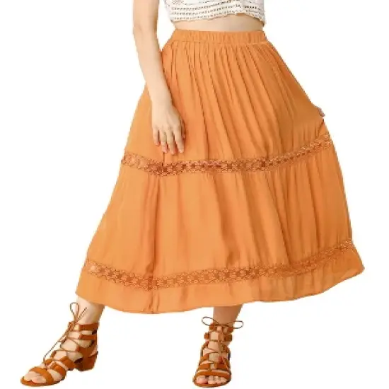 Allegra K Women's Lace Insert Vintage Swing A-Line Maxi Skirt with Elastic Waist image {8}