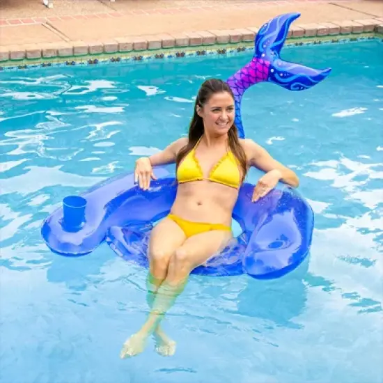 Swim Central 60" Inflatable Mermaid Tail Swimming Pool Sling Chair Pool Float image {1}
