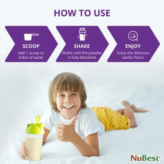 NuBest Protein Powder - Vegan Protein for Kids & Teens, Supports Growth & Bone Health with Probiotics, Omega 3-6-9 & Calcium, 10 Vanilla Servings image {3}