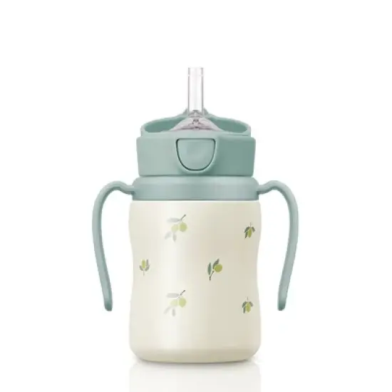 Grosmimi Stainless Steel Straw Cup with Flip Top - 6oz (200ml) image {4}