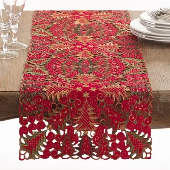 Saro Lifestyle Dining Table Runner With Christmas Tree Cutwork image {1}