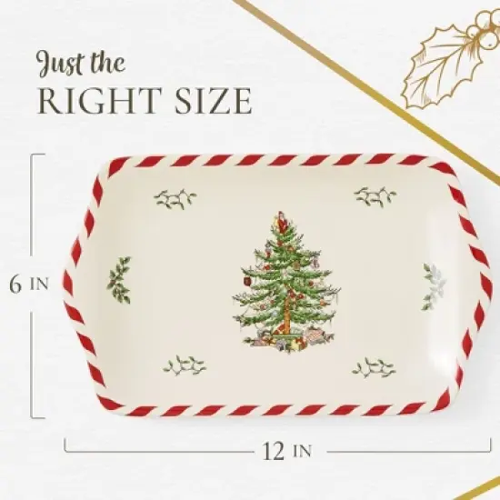 Spode Christmas Tree Peppermint Dessert Tray (12" x 7.25") - Festive Porcelain Serving Tray for Appetizers, Charcuterie, Snacks, Desserts image {6}