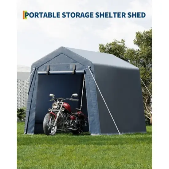 6x6 FT Outdoor Storage Shed,Portable Carport with Roll-up Zipper Door and Windows,Waterproof,Storage Sheds for Motorcycle,Bike,Firewood,Garden Tools image {6}