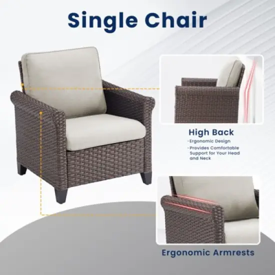 Buenhomino 3-Piece Outdoor Wicker Patio Set, 2 Lounge Chairs & Side Table with Driftwood Rattan & Weather-Resistant Cushions image {5}