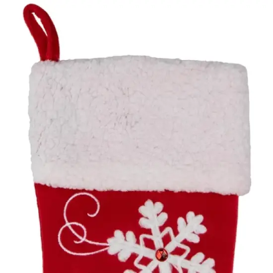 Northlight 20.5-Inch Red and White Velvet With White Snowflake Christmas Stocking image {3}