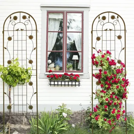 Lirago Brown 2 pieces Weatherproof Multi-functional Outdoor Screen-Laser-Cut Galvanized Steel Panel 70.86"Hx19.68"Wx0.51"D image {1}