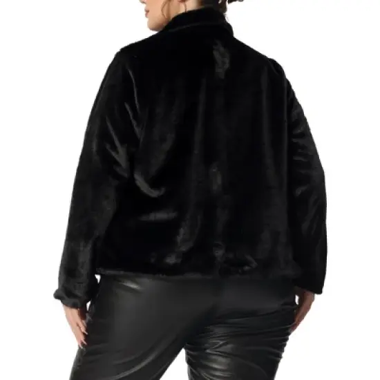 Agnes Orinda Women's Plus Size Long Sleeve Warm Notch Lapel Faux Fur Fluffy Cardigan image {3}