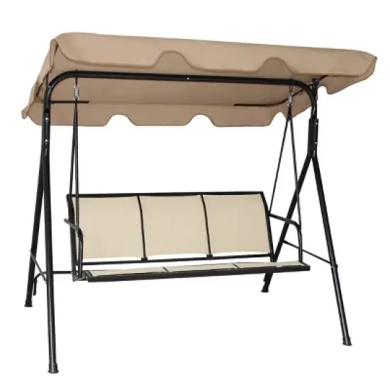Costway 3 Person Outdoor Patio Swing Canopy Awning Yard Furniture Hammock Steel Beige image {1}