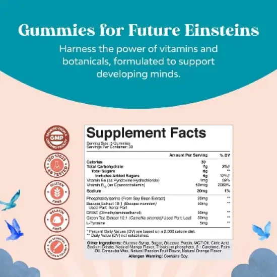 Kids Focus Gummies, Focus & Attention Support, Kids Wellness, Nature's Craft, 90ct image {2}