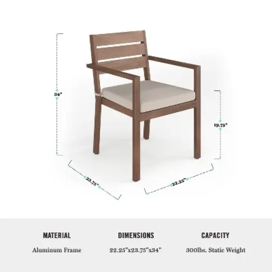 Martha Stewart Bedford Indoor-Outdoor Patio Set with 62" Table and 6 Dining Chairs with Brushed Woodgrain Aluminum Finish and All-Weather Seat Cushion image {8}