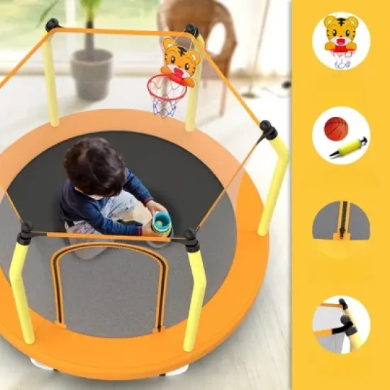 DSVIMOY Trampoline, 55" Kids Trampoline with Basketball Hoop, Indoor Outdoor Recreational Trampoline, Yellow, 55"*55"*44" image {3}