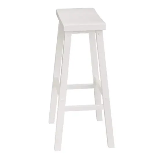 PJ Wood Classic Saddle-Seat 29 Inch Tall Kitchen Counter Stool for Homes, Dining Spaces, and Bars with Backless Seat, 4 Square Legs, White, Set of 2 image {2}