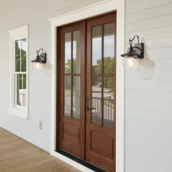 2pk 12.5" Metal/Glass Globe Outdoor Wall Lamps Rusty - LNC image {8}