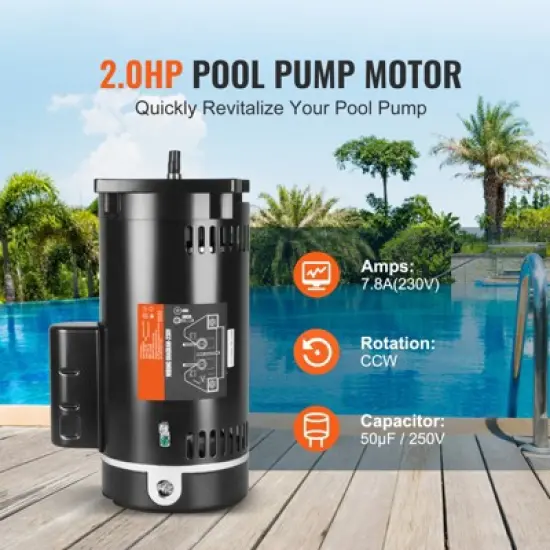 VEVOR 2 HP Pool Pump Motor, 56Y Frame, 230V (7.8 Amps) 3450 RPM, 60Hz, 1.3 Service Factor, 50&mu;F/250V Capacitor image {2}