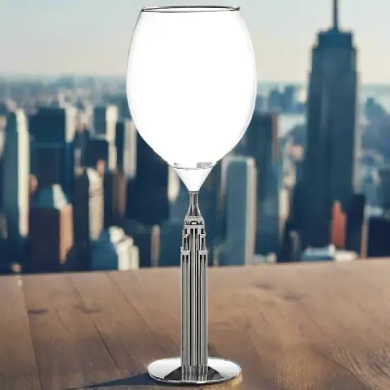 Godinger Silver 17 fl oz Empire State Building Wine Glass: Nickel-Plated Steel & Crystal, Hand Wash, 10.37" Height image {1}
