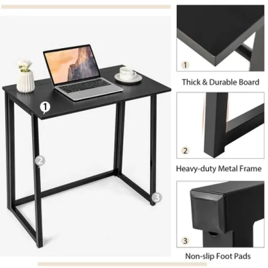 Costway Folding Computer Desk No Assembly Study Writing Table for Small Spaces Walnut/Black/Brown/White image {6}