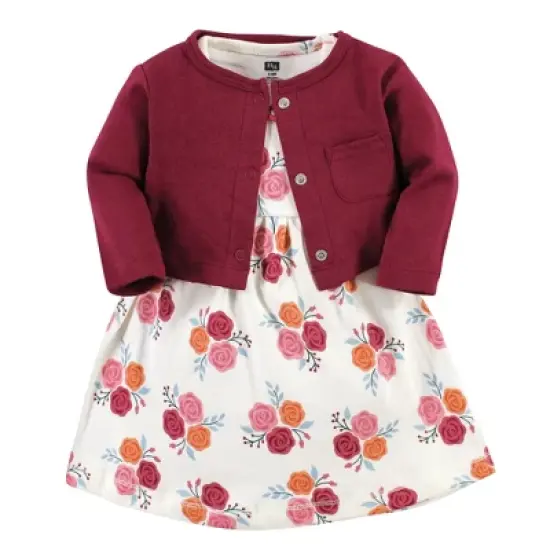 Hudson Baby Infant and Toddler Girl Cotton Dress and Cardigan Set, Autumn Rose image {7}