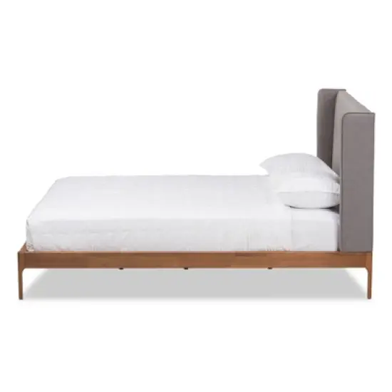 Brooklyn Mid Century Modern Walnut Wood Fabric Upholstered Platform Bed - Baxton Studio image {2}