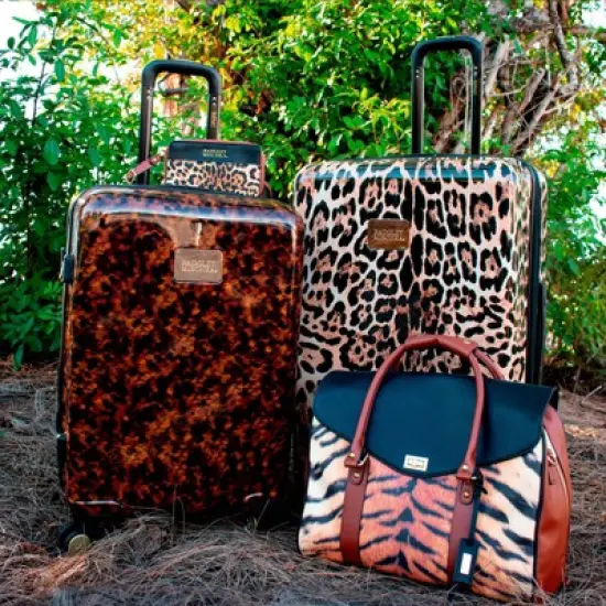 Badgley Mischka Tortoise Expandable Hardside Checked 3pc Luggage Set image {3}