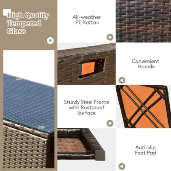 Tangkula 9 Pieces Outdoor Patio Furniture Set with 35" Propane Fire Pit Table Wicker Sectional Sofa Set w/ Storage Box Black/Gray/Navy/Red/Turquoise/Off White image {6}