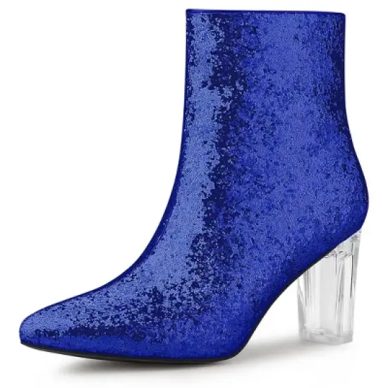 Allegra K Women's Clear Block Heel Glitter Ankle Boots image {10}
