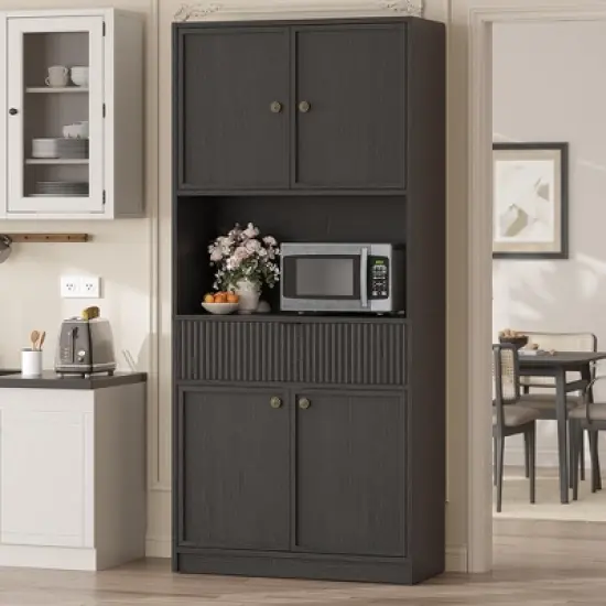 Kitchen Pantry Cabinet, 70" Tall Pantry Storage Cabinet with Countertop, Fluted Tall Cabinets with Doors and Drawer image {8}