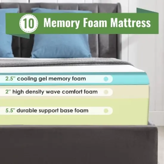 FDW 10 inch Gel Memory Foam Comfort Foam Mattress , CertiPUR-US Certified Mattress for Cooler Sleep Supportive & Pressure Relief,White image {2}