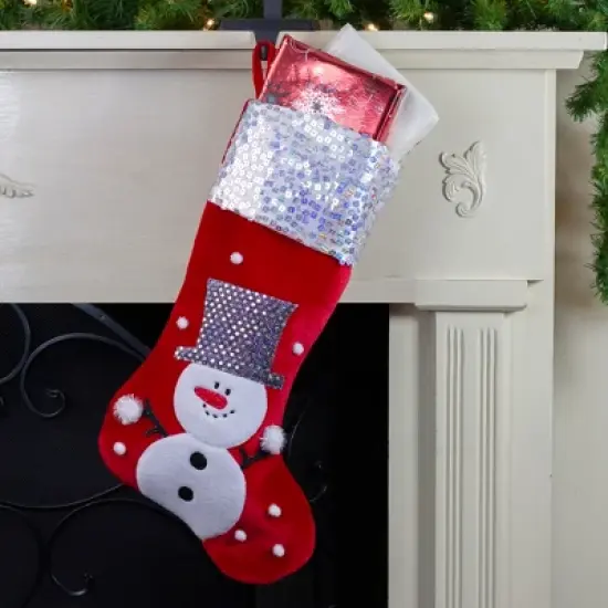Northlight 20.5" Red and White Snowman Embroidered Christmas Stocking with Sequined Cuff image {1}