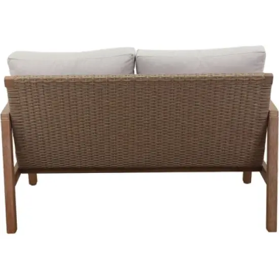 Courtyard Casual Ocean Pointe Loveseat Eucalyptus Wood Frame with Olefin Cushion image {8}