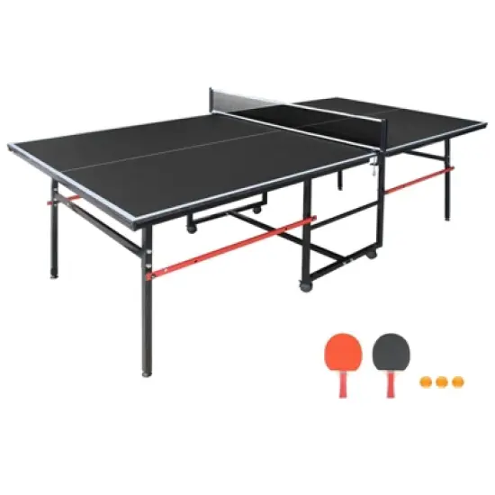 SEVOBAL Table Tennis Accessories 8ft Foldable Portable Ping Pong Table Set with Net Paddles and Balls for Indoor Games, Black, 50"*25"*5" image {5}
