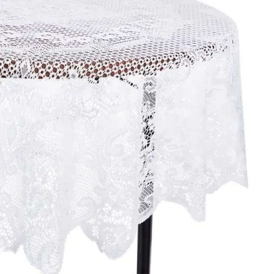 Juvale Round White Lace Vintage Tablecloth, Floral Pattern for Wedding Reception, Christmas Party (59 In) image {7}