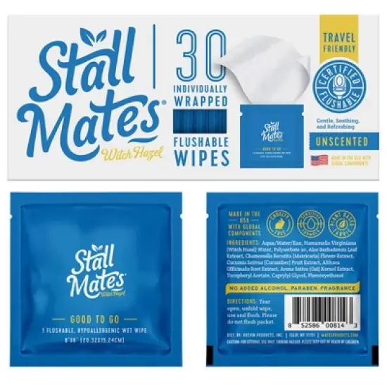 Stall Mates Wipes Witch Hazel: Flushable Wipes | Individually Wrapped | (30 on-the-go singles) image {7}